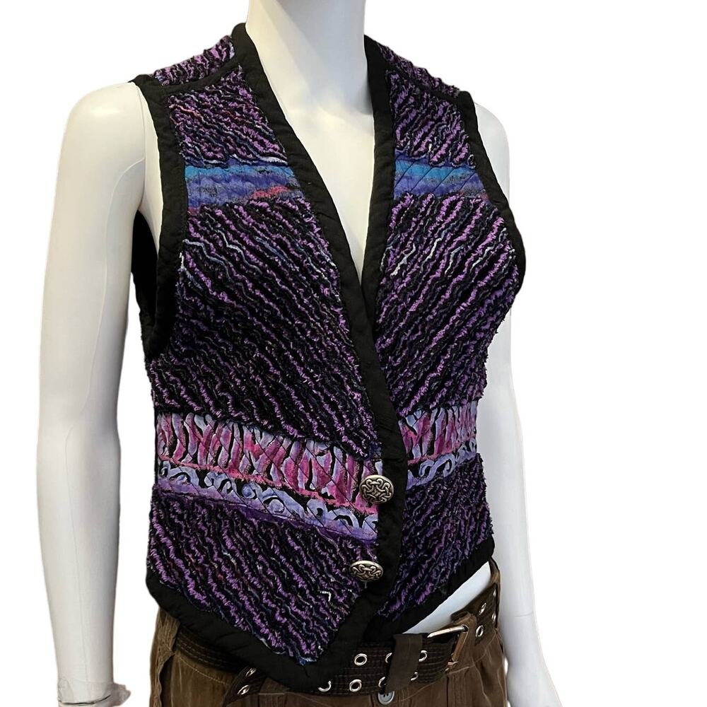 Vintage 90s Sedona Clothing Co Purple Black Quilted Textured Vest S